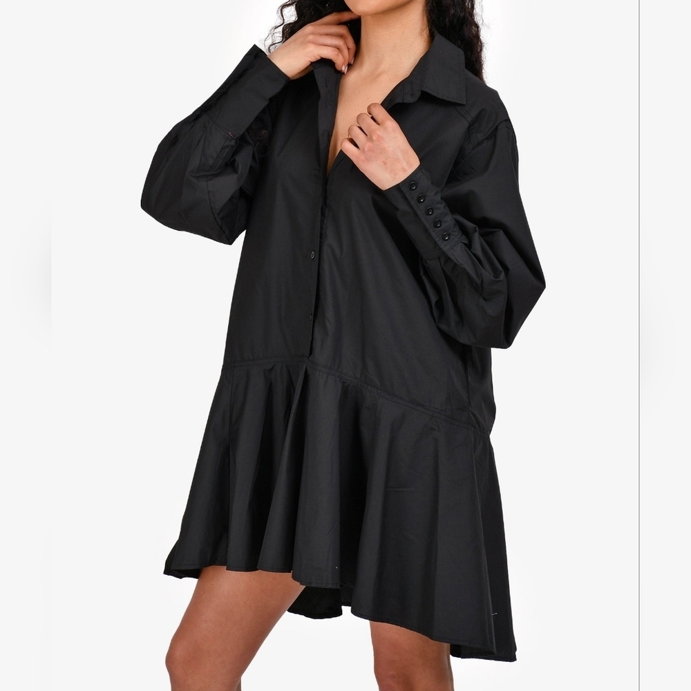 En Saison oversize Black Cotton Button Down Shirt Dress